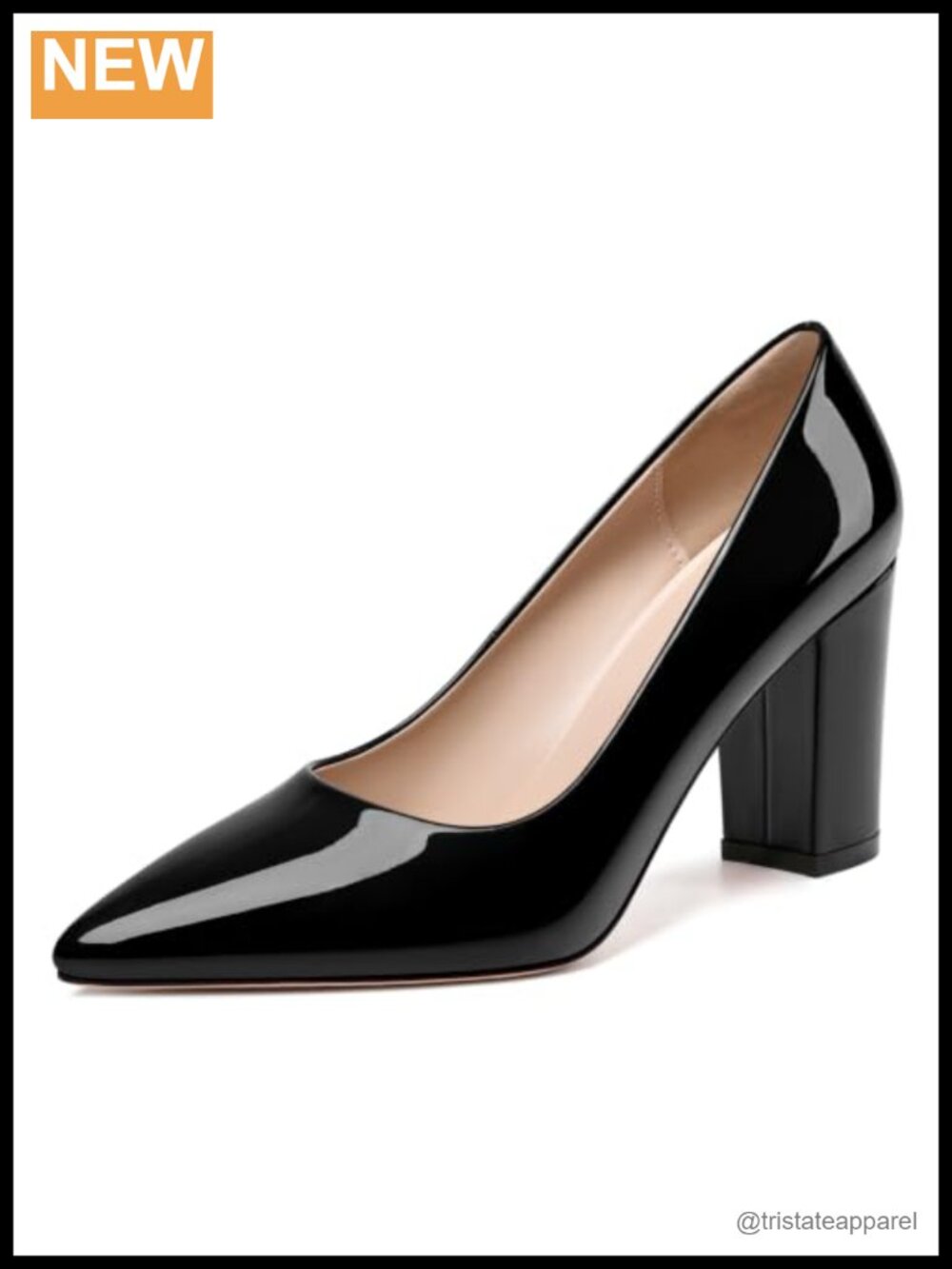 Pointed Toe Chunky Block Heel Pumps Women Patent Formal Dress Shoes